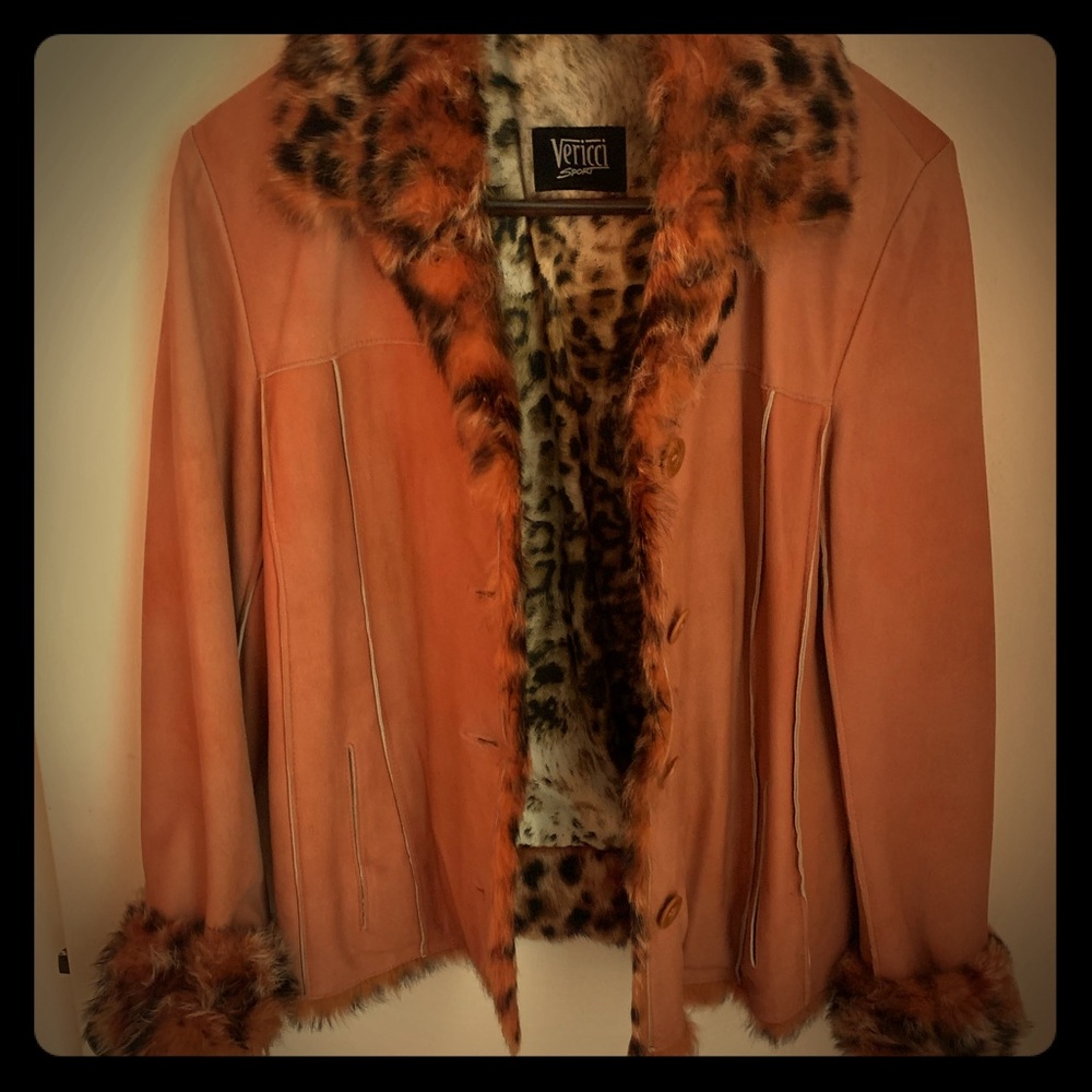 Leather/Rabbit Fur Animal Print Jacket
